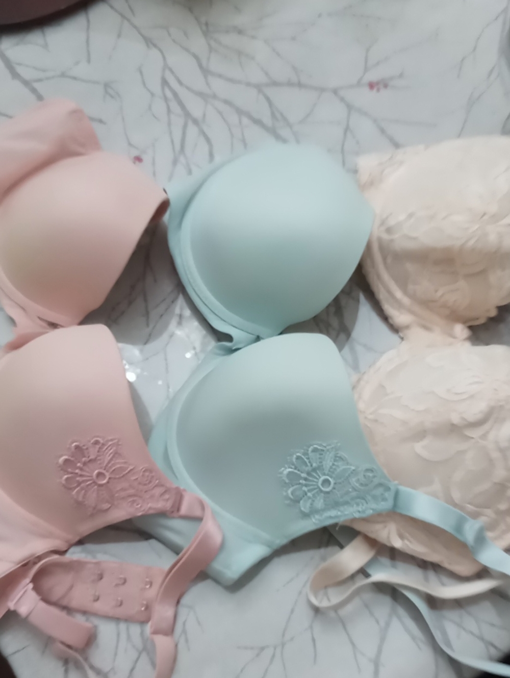 Light Blue Padded Lace-Accent Bra — Women Intimates